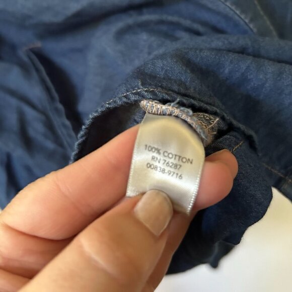 Christopher & Banks Top Womens Large Chambray Blouse Button Front Collared - Picture 7 of 10